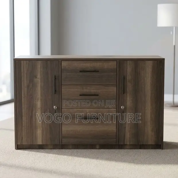 2-Door Credenza with Drawers - Gray Wood Finish - 1