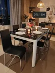 DTC 1509 Dining Table Set - Black Marble Glass, 6 Chairs - 2