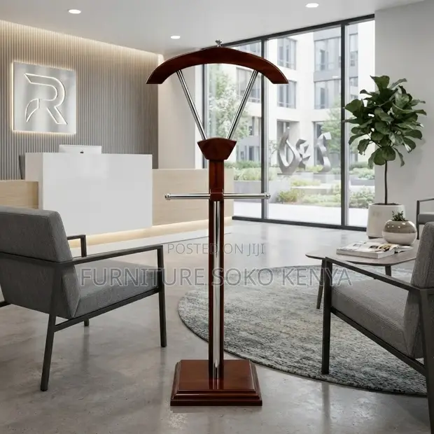 Executive Mahogany Coat Hanger | Desk Side Corner Hanger - 1