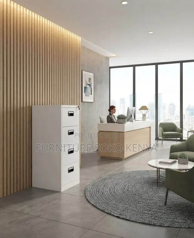 4 Lockable Office Grey Storage Filing Cabinet - 1