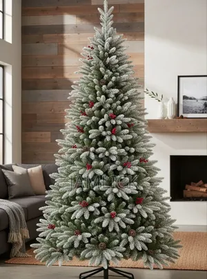 Premium Snow-Flocked Pine Christmas Tree with Cones & Berries