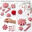 12Pcs Wooden Christmas Tree Ornaments - Red & White Candy Baubles - 2