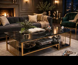 C3 Executive Black Marble Coffee Table - Gold Frame