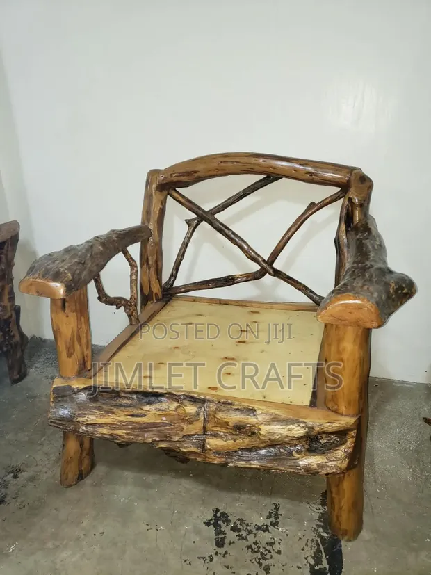 Rustic Natural Wood Armchair - 1