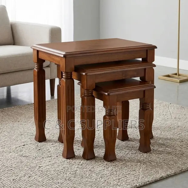 Three-Piece Wooden Side Stool Set - 1