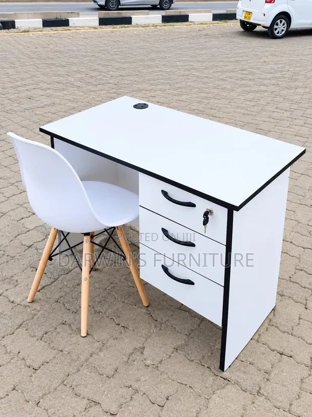 White Office Desk and Eames Chair Set - 1