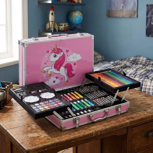 145-Piece Pink Unicorn Art Set in Aluminum Case - 1