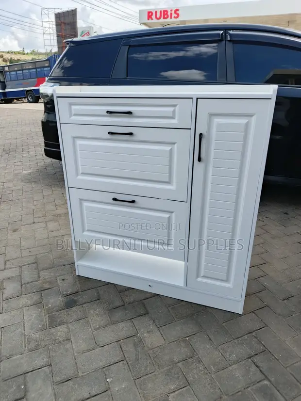 Modern White Wooden Shoe Rack Cabinet with Drawers - 1