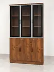Modern 3-Door Wooden Office File Cabinet with Glass Display - 1