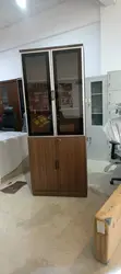Modern 2-Door Wooden Office File Cabinet With Glass Display Shelves - 1