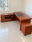 Executive L-Shaped Office Desk - Mahogany Finish - 1