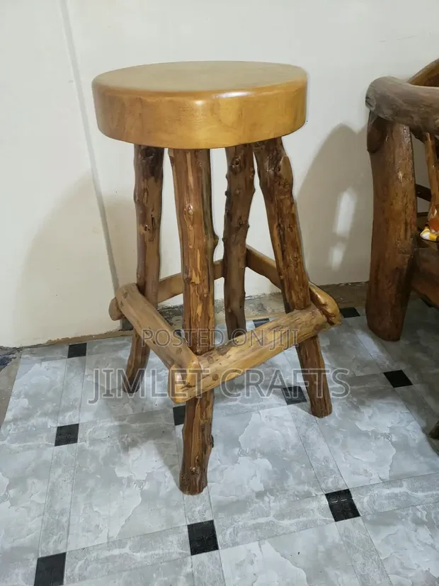 Rustic Natural Wood Log Bar Stools - 1