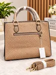 Elegant Beige Woven Handbag with Matching Wallet - 1