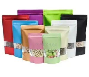 Reusable Kraft Paper Stand-Up Ziplock Bags with Clear Window