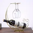 Gold Countertop Wine Glass Holder | Holds 2 Glasses + 1 Bottle - 3