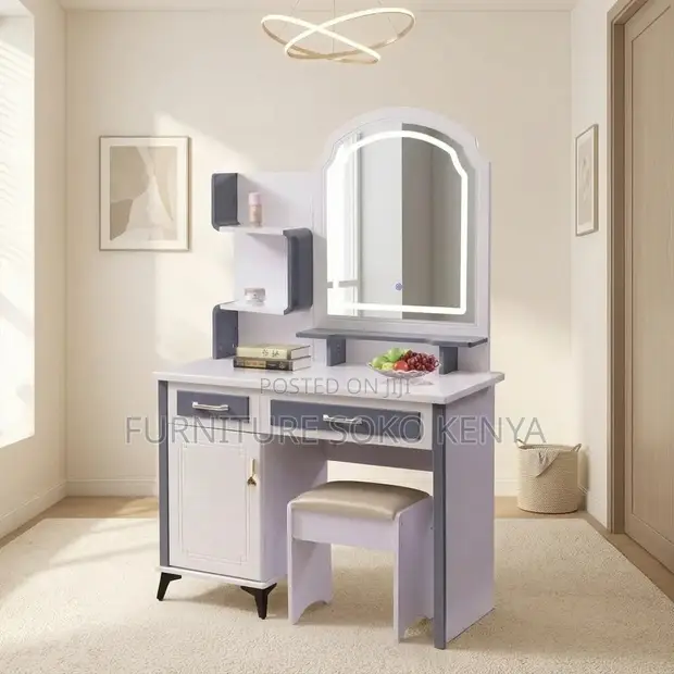 Seti ya Dressing Vanity Nyeupe na Kiti - 1