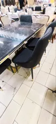 Seti ya Dining Nyeusi ya Marble Effect ya Viti 6 na Viti vya PU Leather - 1