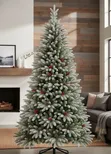 Mti wa Krismasi wa M Pine wa 7ft Uliofunikwa theluji na Vitufe & Berries - 2