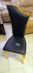 Set ya Meza ya Kula Nyeusi ya Marumaru ya Kifahari ya Watu 6 na Viti vya Miguu ya Dhahabu ya X - 3