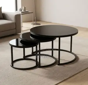 3-Set Round Coffee Table - Black