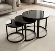3-Set Round Coffee Table - Black - 3