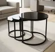 3-Set Round Coffee Table - Black - 5