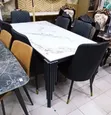 White Marble Effect 6-Seater Family Dining Set with 6 Leather Chairs - 2