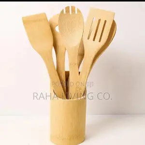 5pc Bamboo Mwiko Spoon Set | Wooden Cooking Utensils