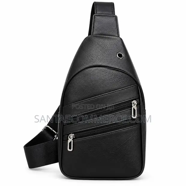 Unisex Black Leather Crossbody Sling Bag - 1