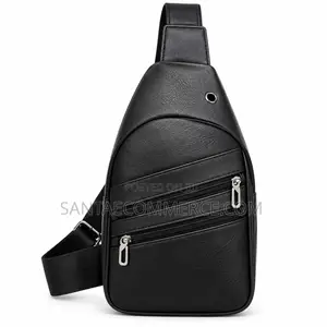 Unisex Black Leather Crossbody Sling Bag