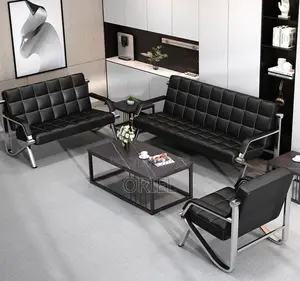 5-Seater Office Reception Sofa - Black Leather