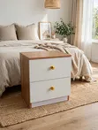 Julz Bedside Drawers - 2 Drawer - White Gold Knobs - New - 2