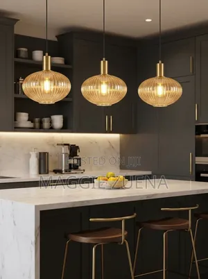 Ribbed Amber Glass Pendant Light