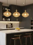 Ribbed Amber Glass Pendant Light - 1