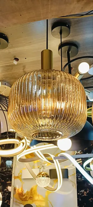 Ribbed Amber Glass Pendant Light