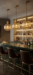 Ribbed Amber Glass Pendant Light - 2