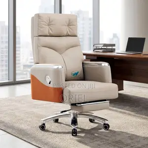 Reclining Executive Office Chair with Footrest - Brown Leather