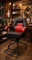 Executive Barber Chair - Black Red Leather - Heavy Duty - 1