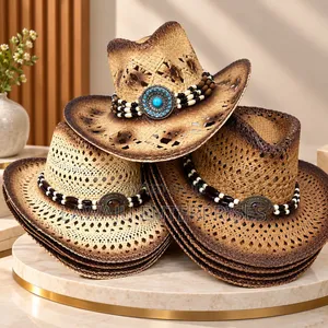 Handwoven Straw Cowboy Hats - Brown