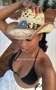 Western Straw Cowboy Hat with Beaded Band - 1