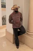Woven Straw Cowboy Hat with Beaded Band - 1