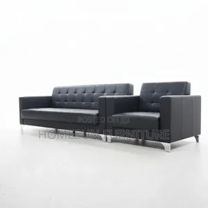 Modern Black Leather Sofa Set - 3 Seater & 1 Seater