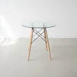 Round Glass Top Dining Table with Wooden Legs - 1