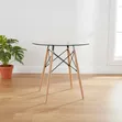 Round Glass Top Dining Table with Wooden Legs - 2
