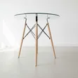 Round Glass Top Dining Table with Wooden Legs - 3