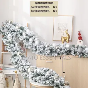 2.7M Snowy Christmas Garland with Silver Baubles