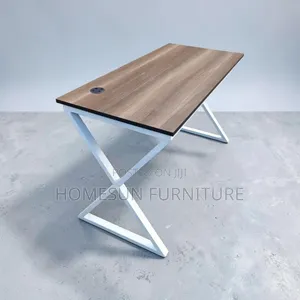 Office Desk – Brown MDF Top With White Metal Frame