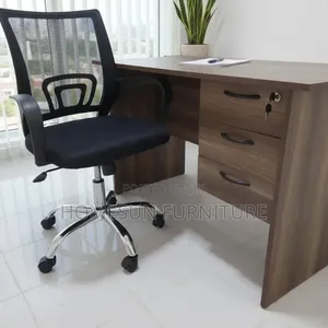 Office Desk and Chair Set - Black Mesh with Lumbar Support