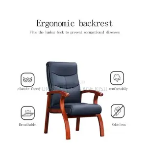 Leather Visitor Office Chair with Mahogany Arm