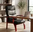 Leather Visitor Office Chair with Mahogany Arm - 4